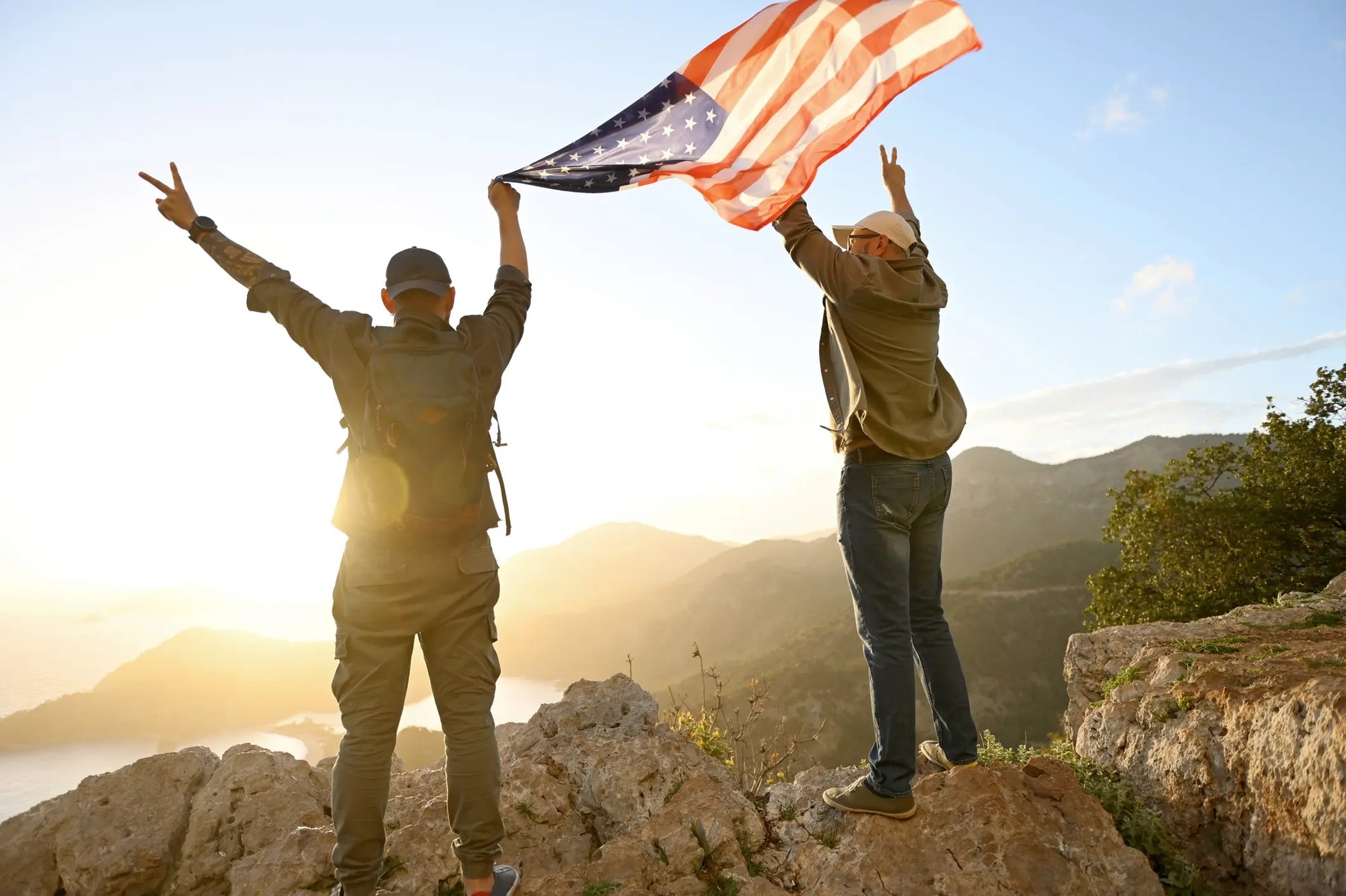 Veterans holding flag