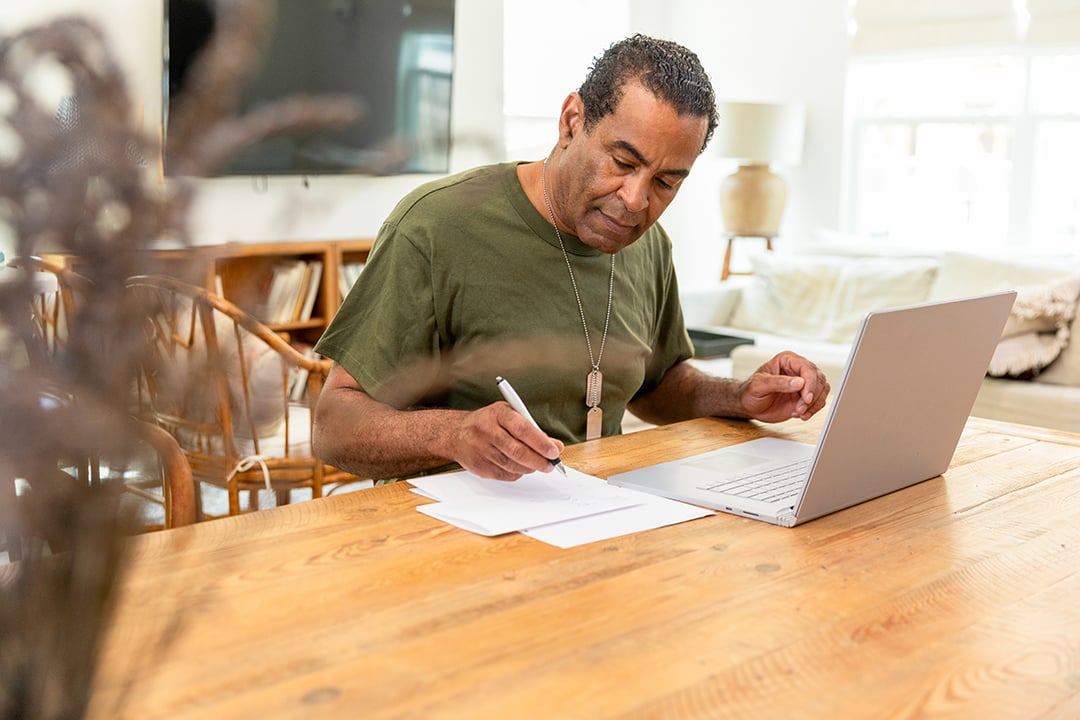 Veteran doing paperwork